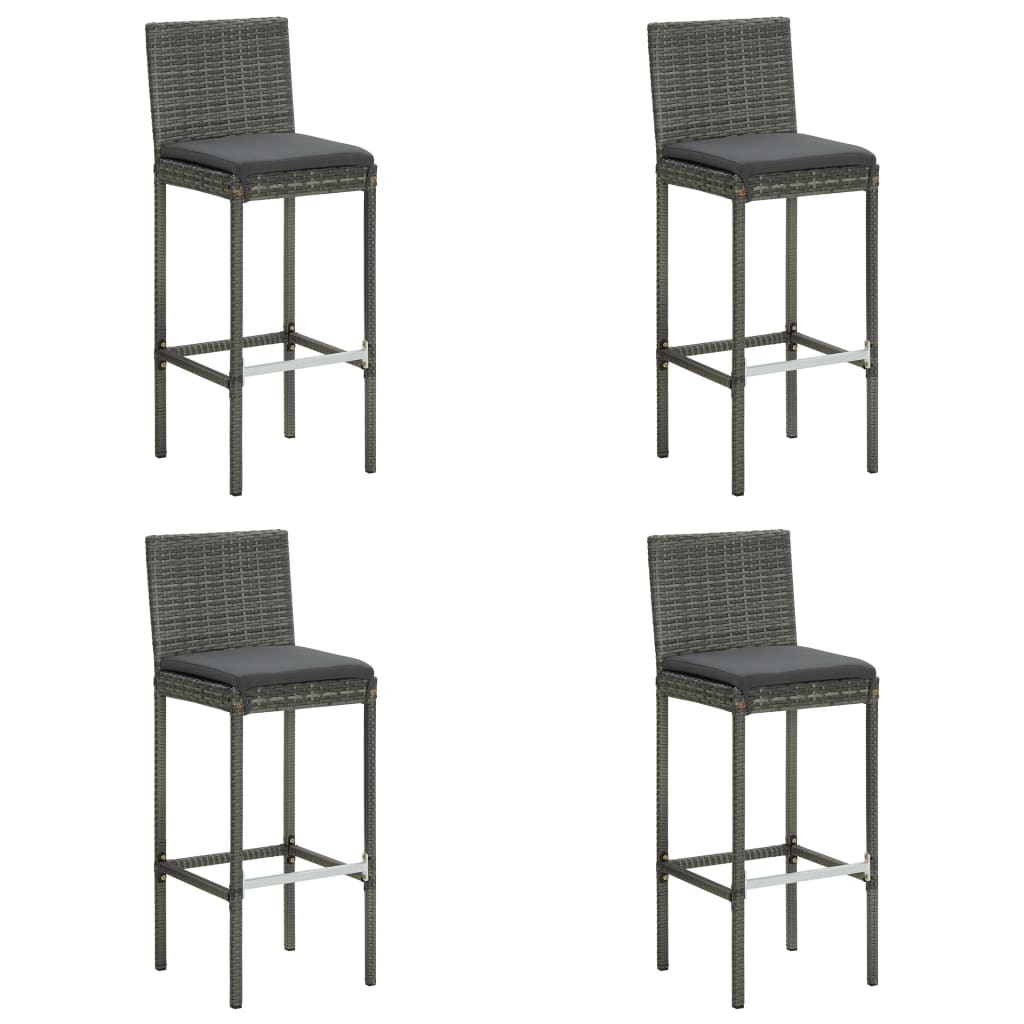 Garden Bar Stools with Cushions 4 pcs Grey Poly Rattan - Style and Chic