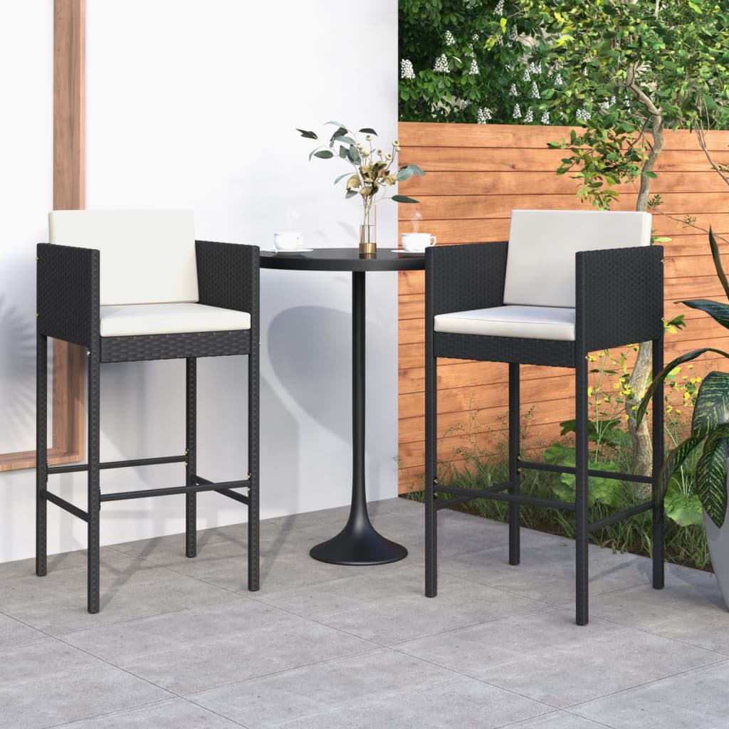 Bar Stools 2 pcs with Cushions Black Poly Rattan - Style and Chic