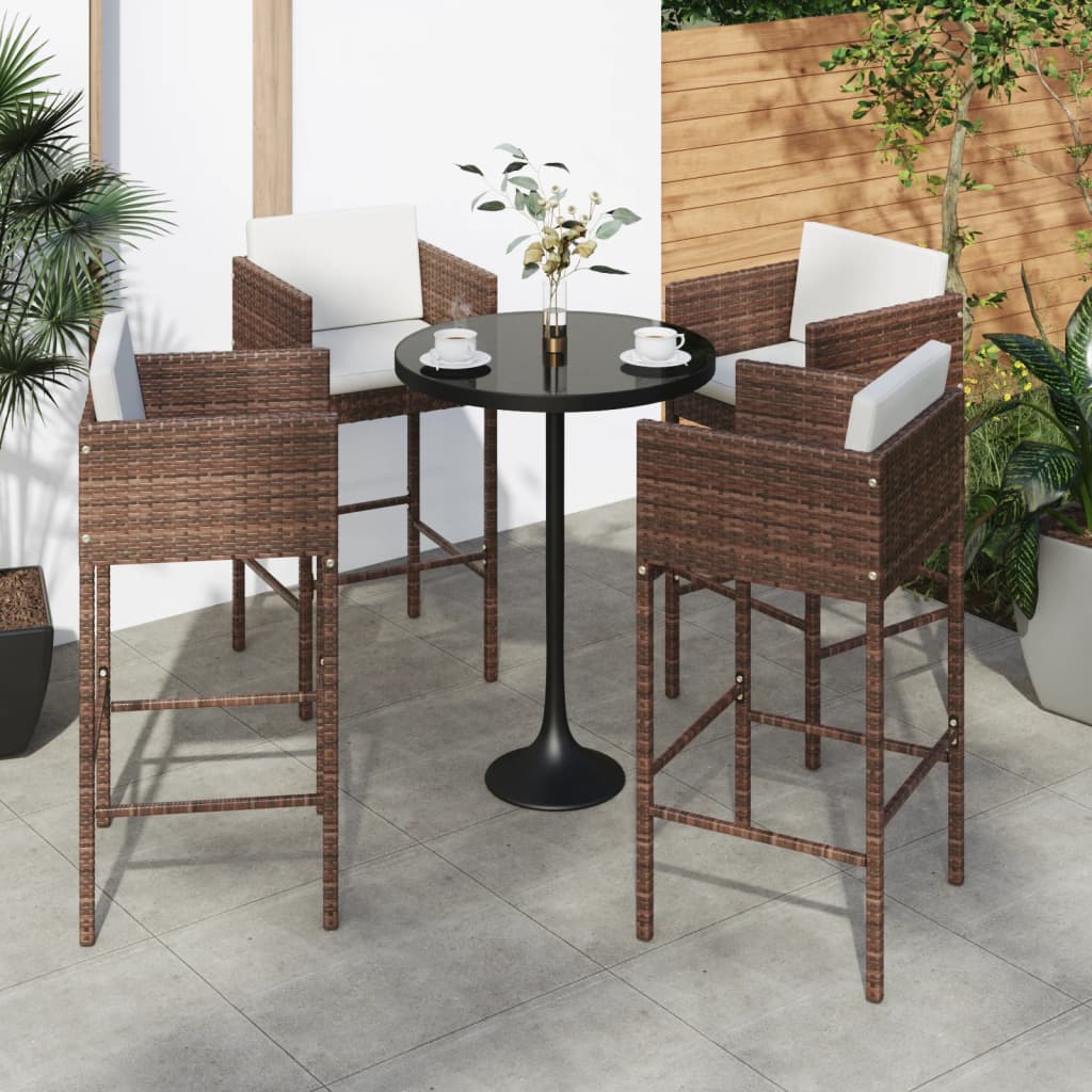 Bar Stools 4 pcs with Cushions Brown Poly Rattan - Merlin Deals
