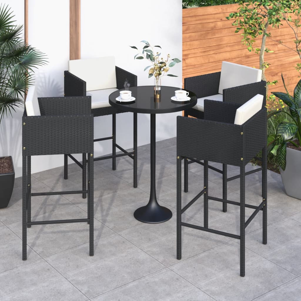 Bar Stools 4 pcs with Cushions Black Poly Rattan - The Home Maker