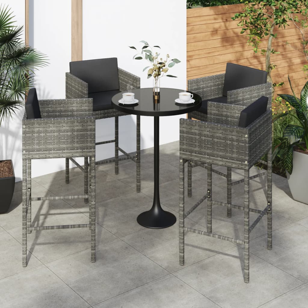 Bar Stools 4 pcs with Cushions Grey Poly Rattan - Sid & Sam