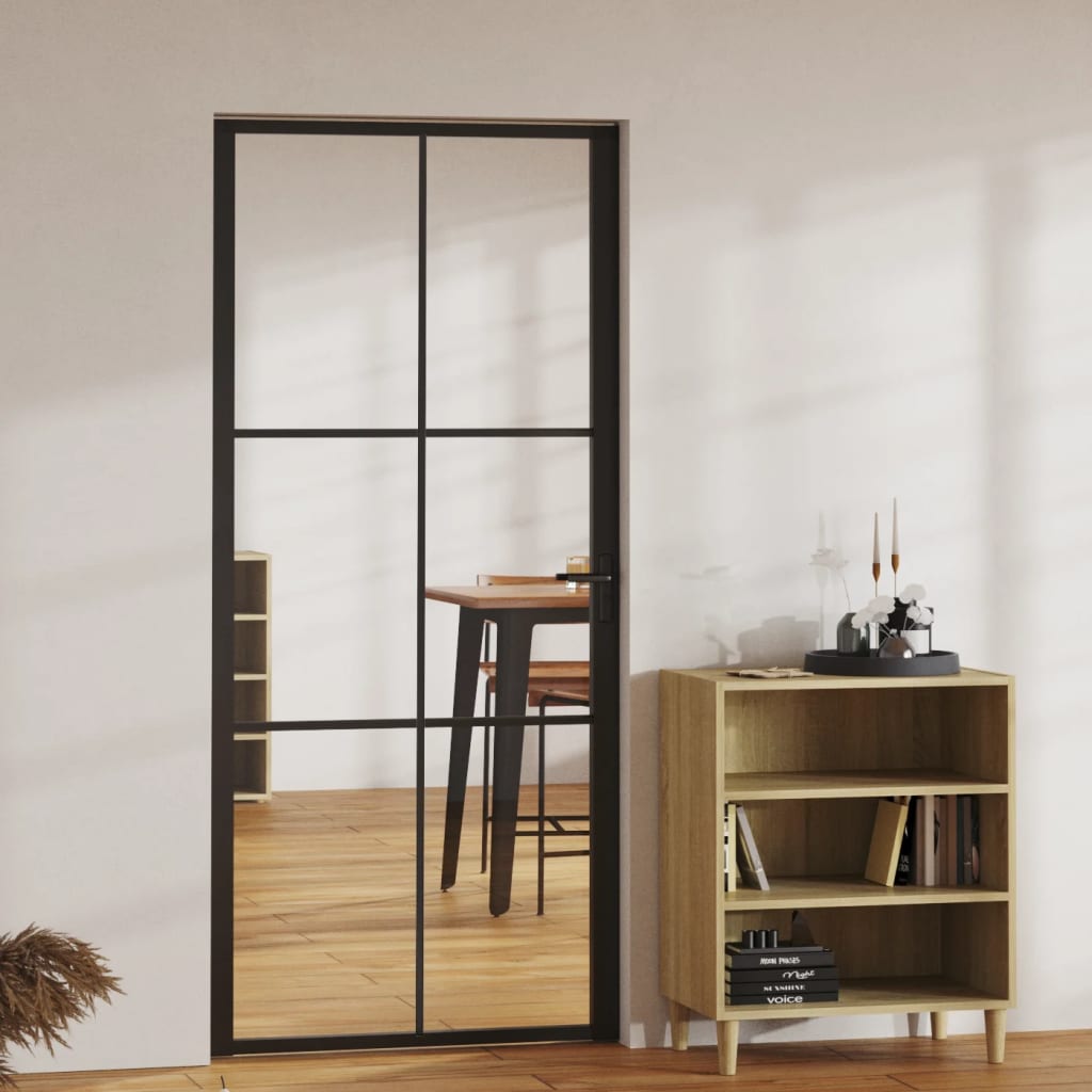 Interior Door ESG Glass and Aluminium 93x201.5 cm Black - Millennium Furniture