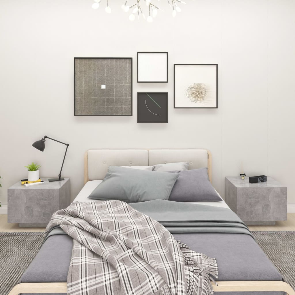 Bedside Table - WESTON Nightstand Concrete Grey 100cm - Direct Imports