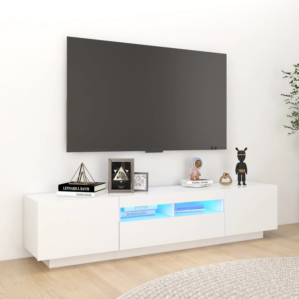 TV Cabinet with LED Lights White 180x35x40 cm - Merlin Deals