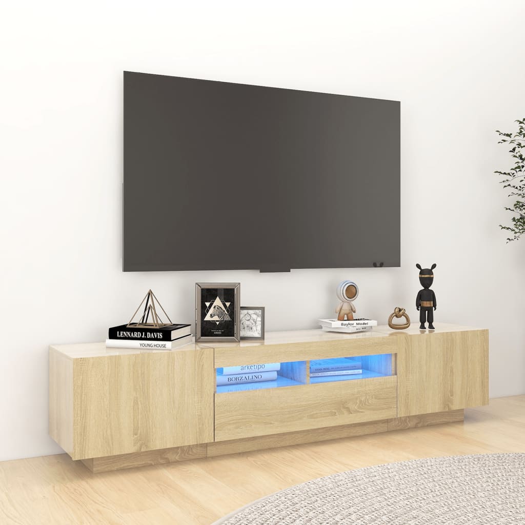 TV Cabinet with LED Lights Sonoma Oak 180x35x40 cm - R and M Furniture