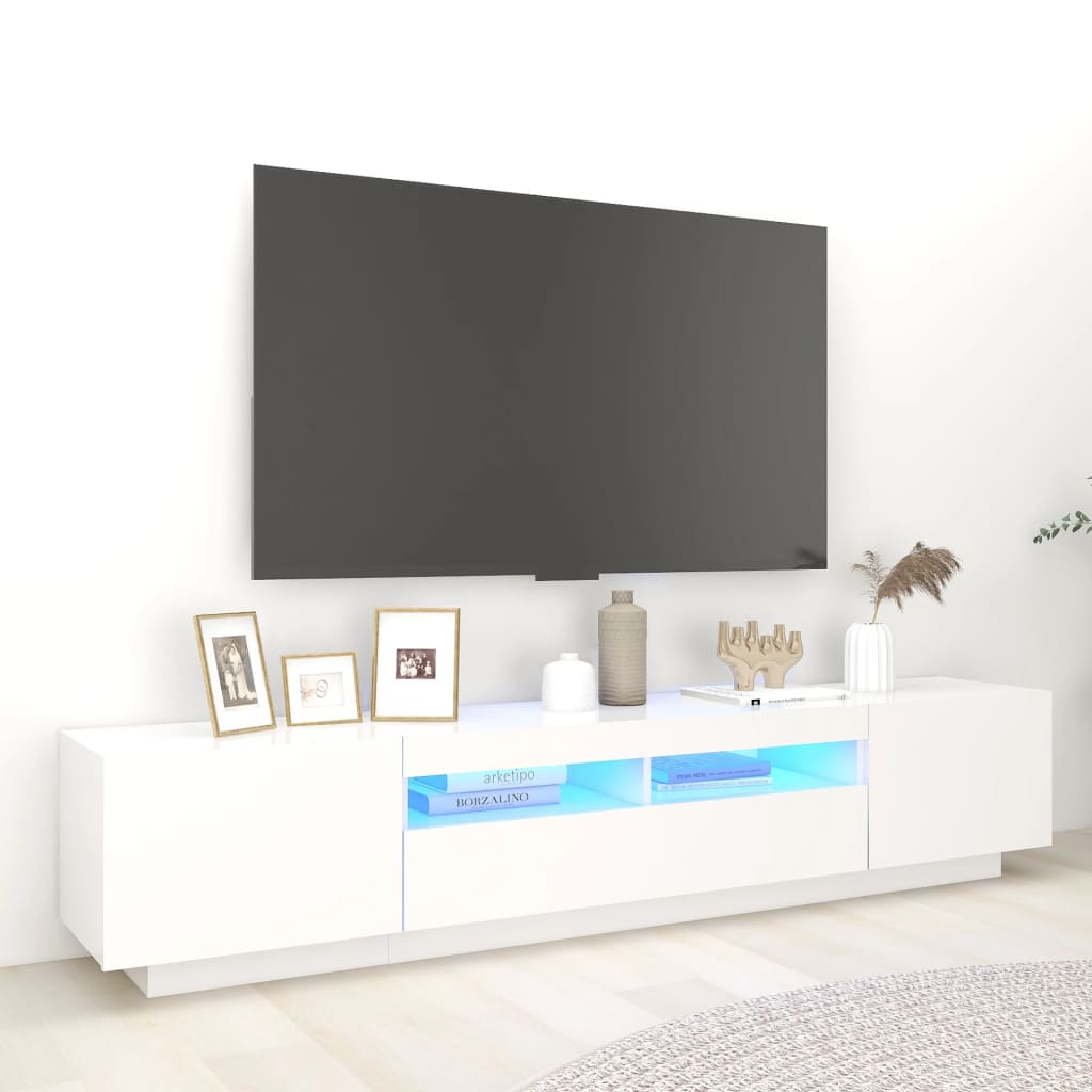 TV Cabinet with LED Lights White 200x35x40 cm - Merkel Designers