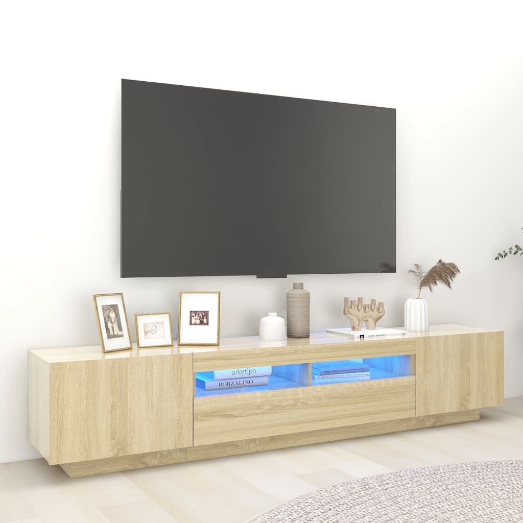 TV Cabinet with LED Lights Sonoma Oak 200x35x40 cm - Casper Homes
