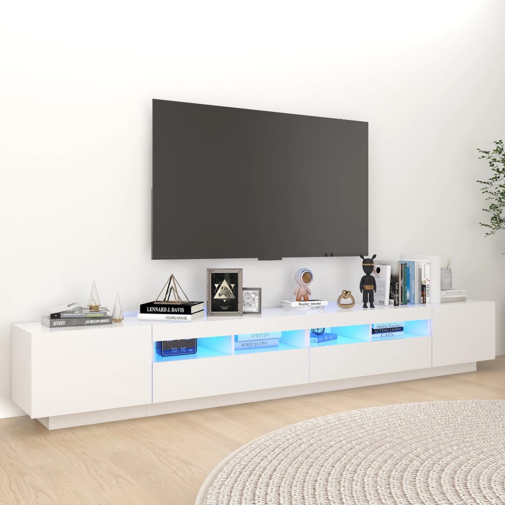 TV Cabinet with LED Lights White 260x35x40 cm - All Things Good