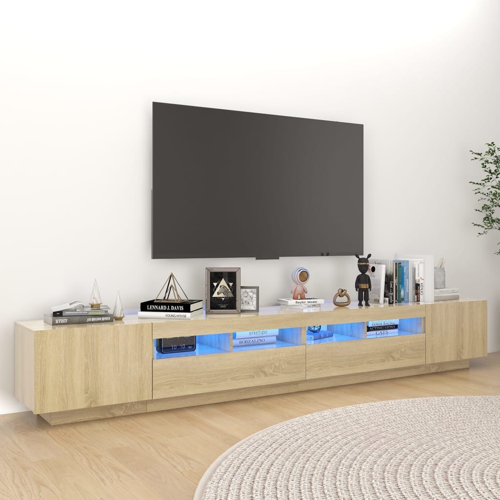 TV Cabinet with LED Lights Sonoma Oak 260x35x40 cm - The Home Maker