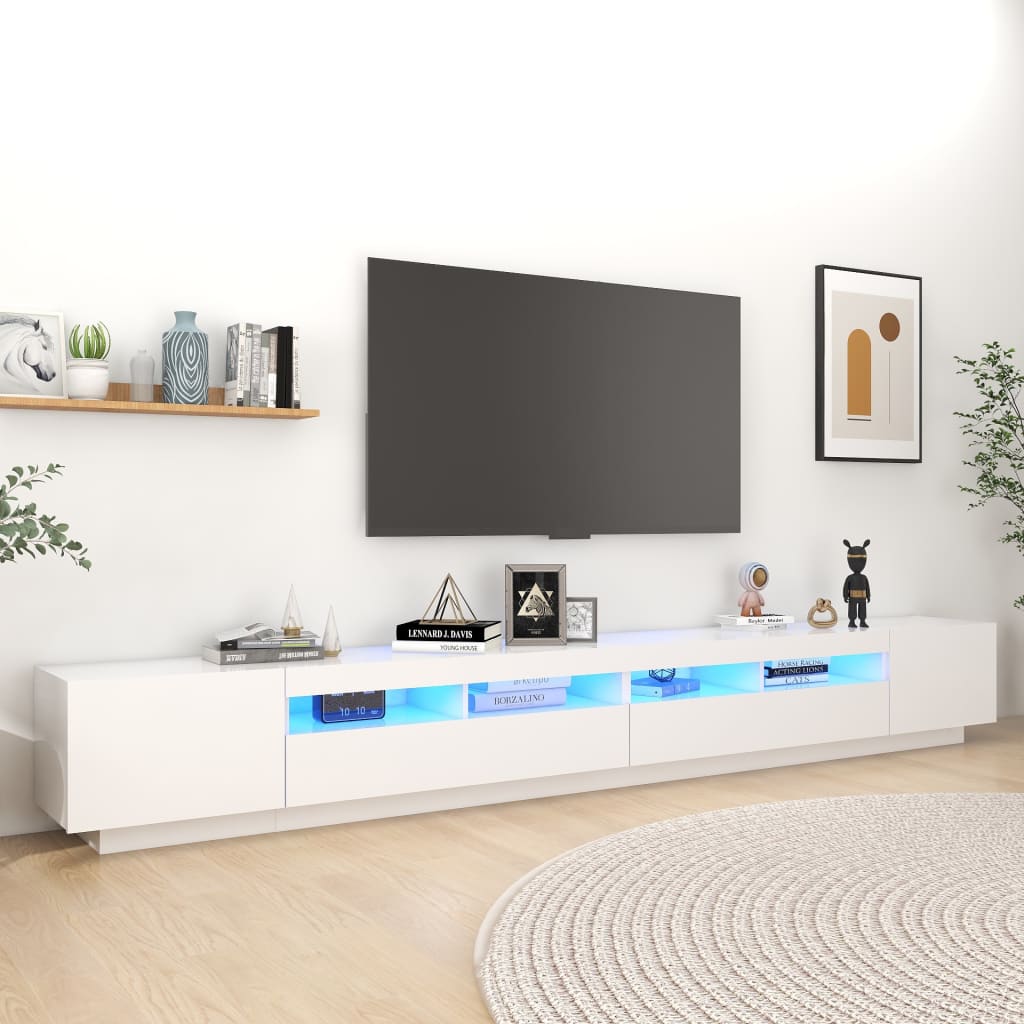 TV Cabinet with LED Lights White 300x35x40 cm - The Home Maker