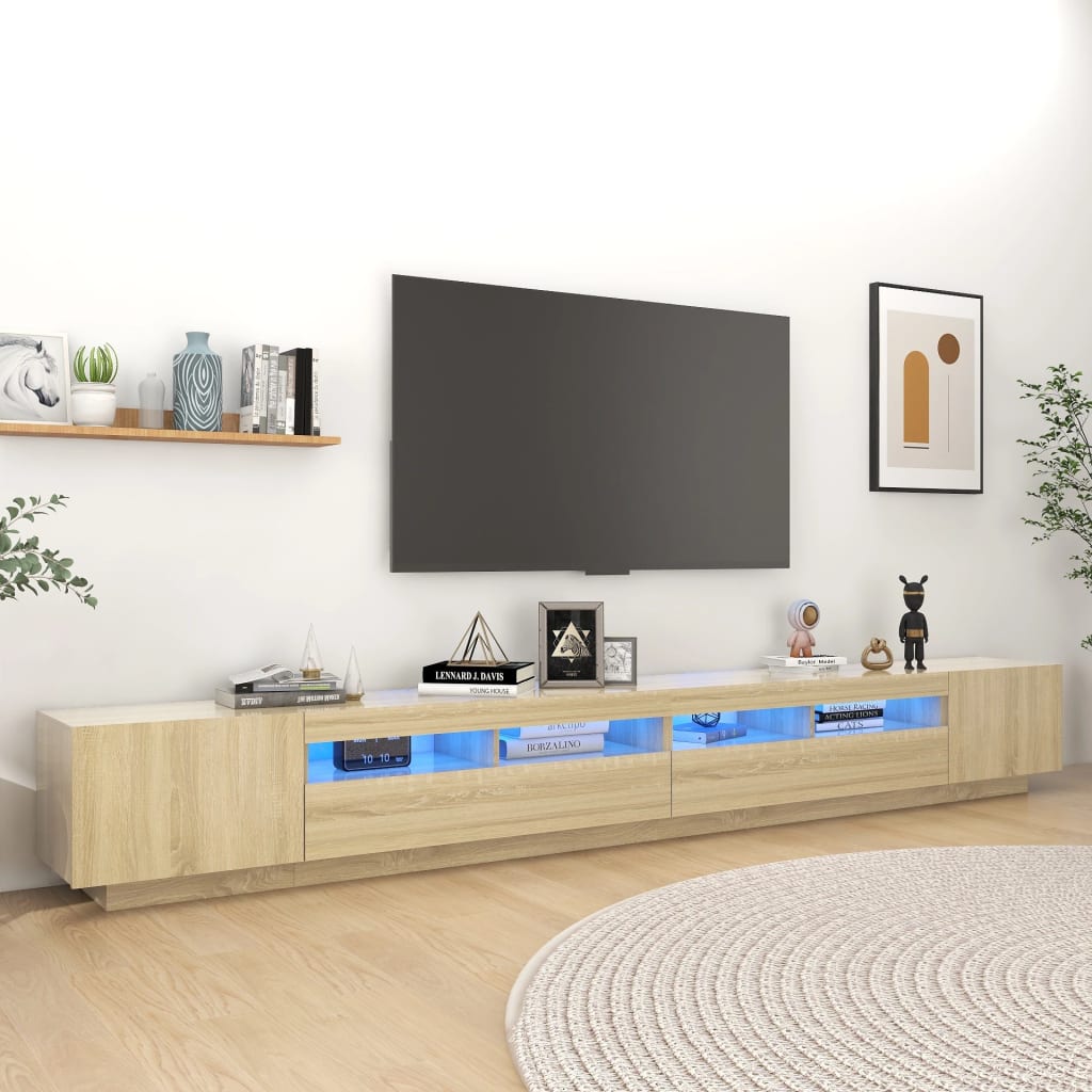 TV Cabinet with LED Lights Sonoma Oak 300x35x40 cm - Merlin Deals