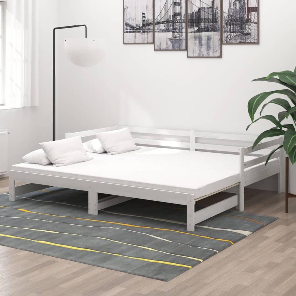 Pull-out Day Bed White Solid Pinewood 2x - Discount Dealers