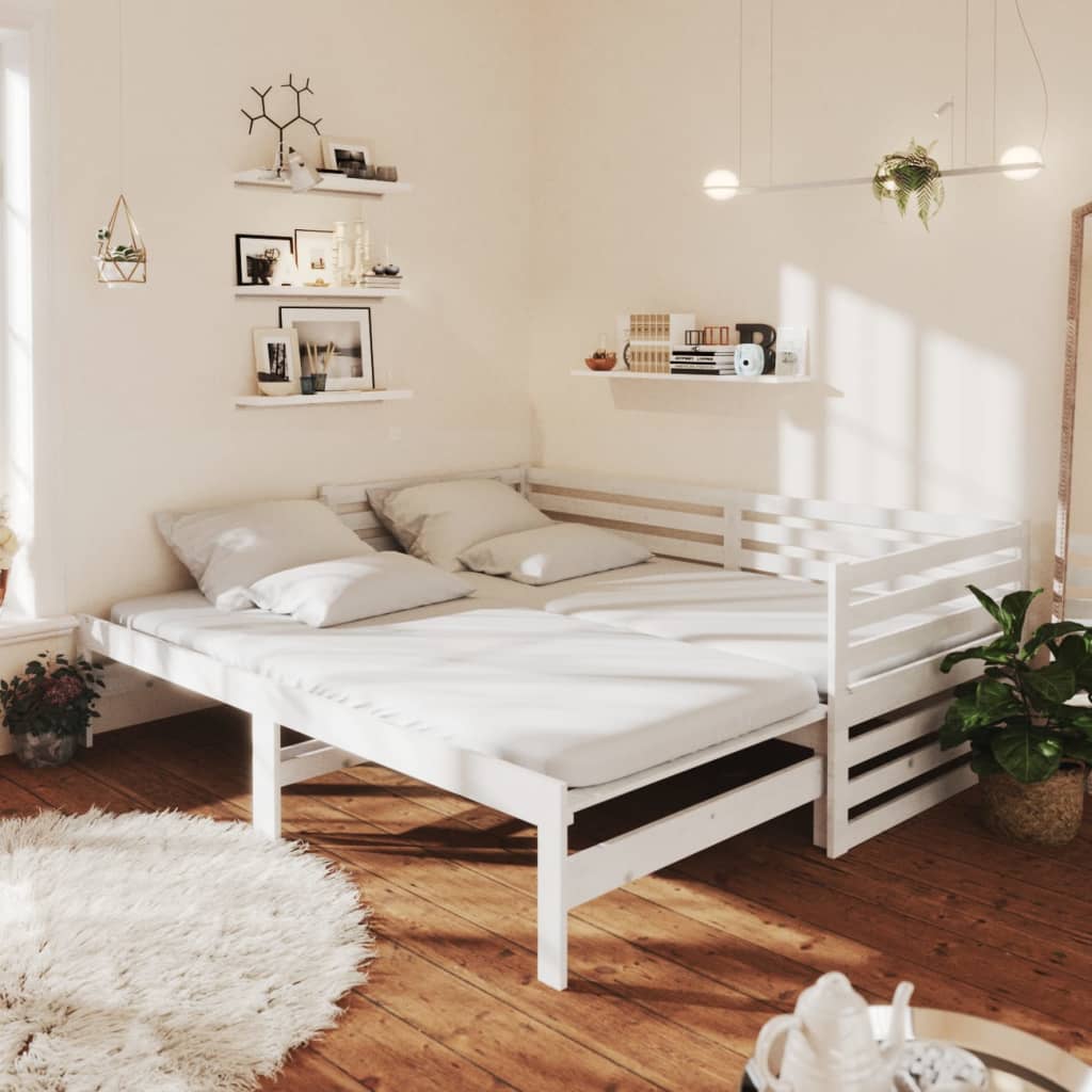 Pull-out Day Bed White Solid Pinewood 2x(90x200) cm - Design Hut