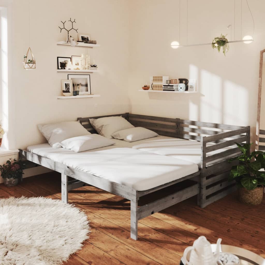 Pull-out Day Bed Grey Solid Pinewood 2x(90x200) cm - Millennium Furniture