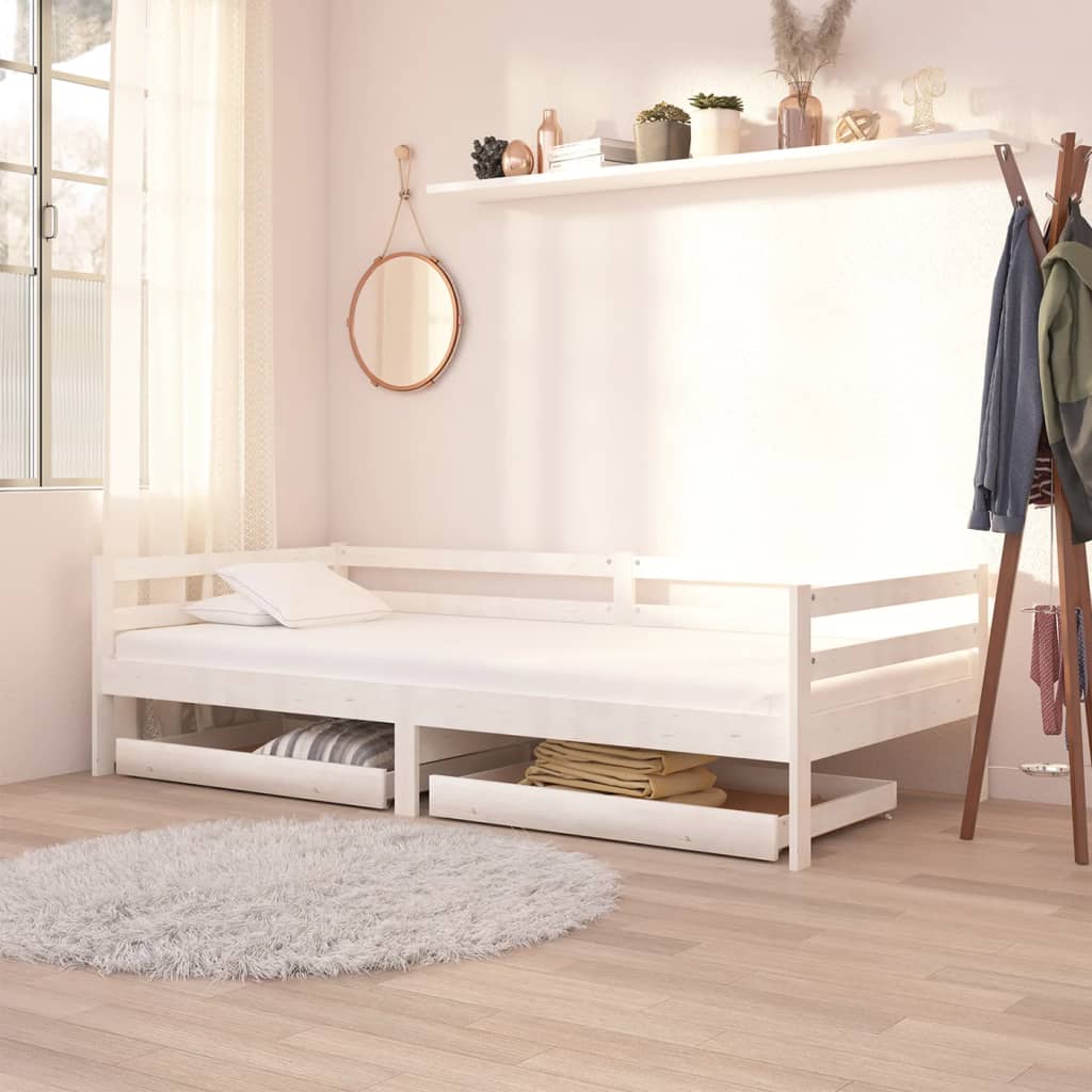 Day Bed Drawers 2 Pieces White Solid Pinewood - Direct Imports