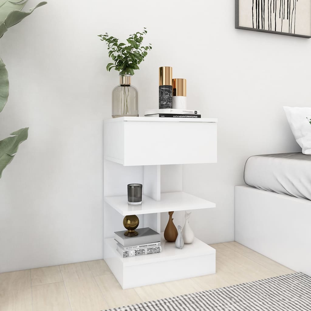 Bedside Table - NANAIMO Nightstand White 40cm - Tyrell & Tyrell