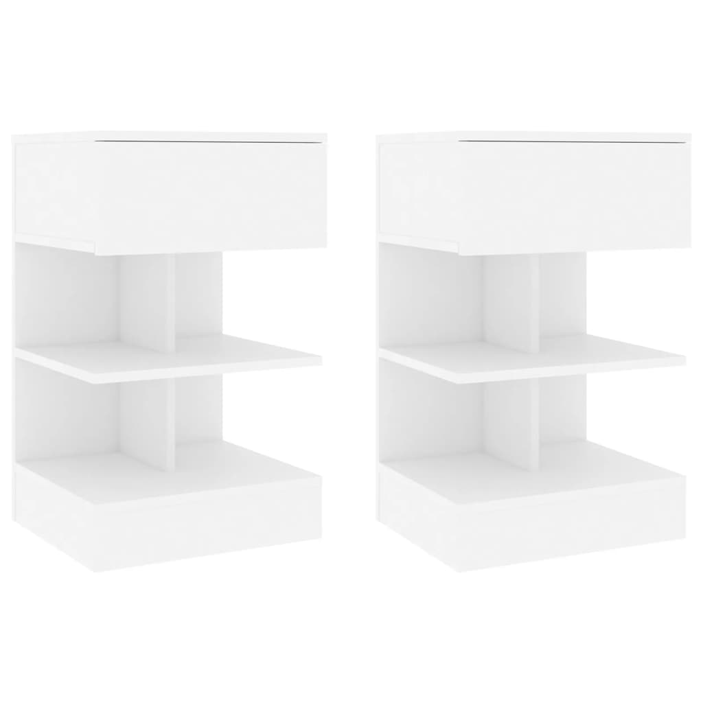 Bedside Table - NANAIMO 2 Piece Nightstand White 40cm - Merlin Deals