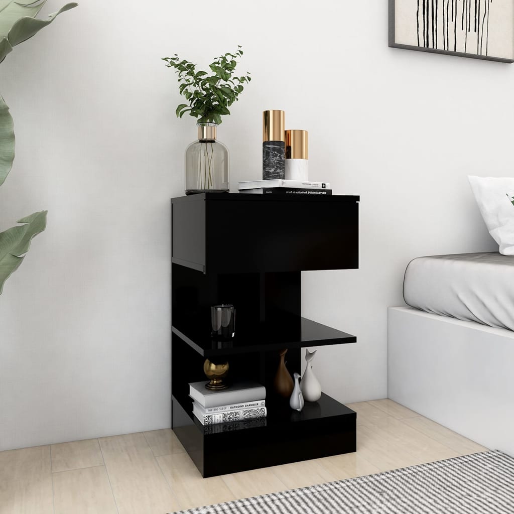 Bedside Table - NANAIMO Nightstand Black 40cm - Style and Chic