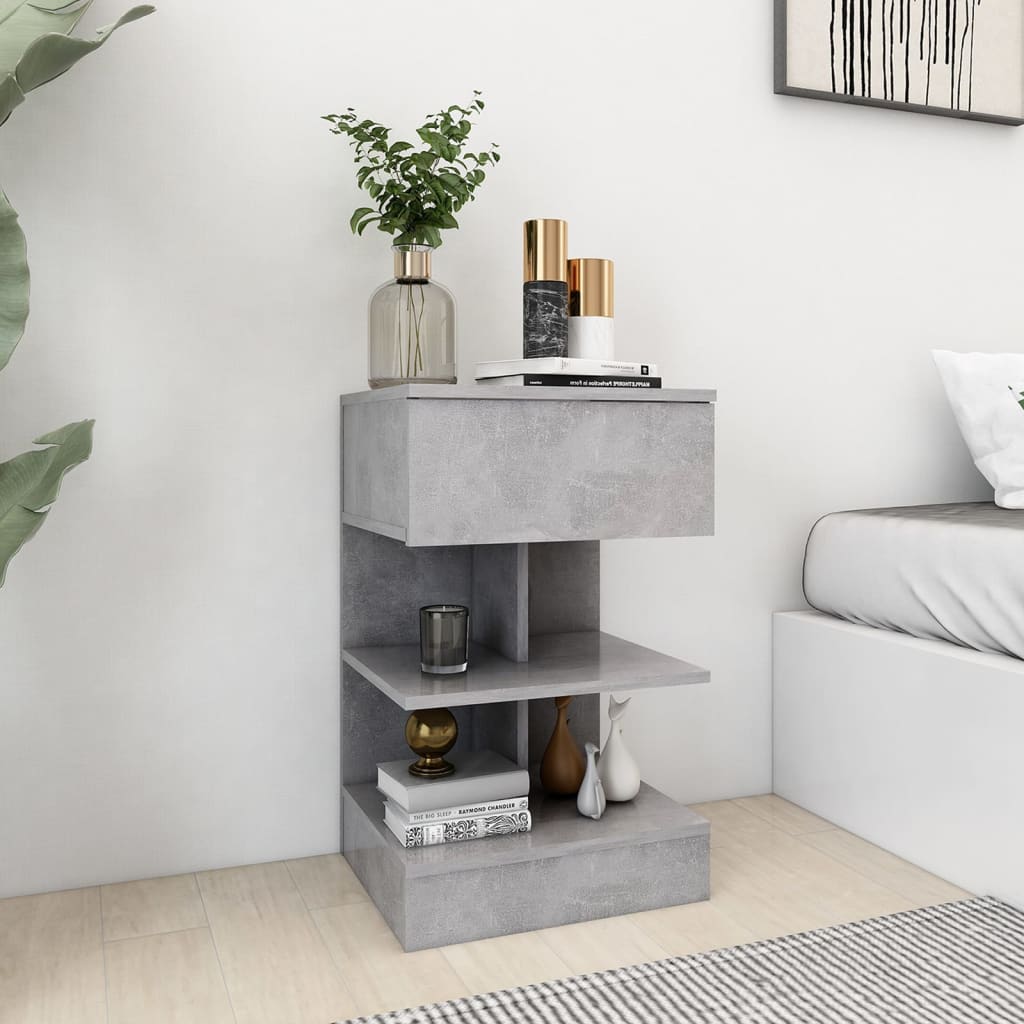 Bedside Table - NANAIMO Nightstand Concrete Grey 40cm - Unbeatable Bargains