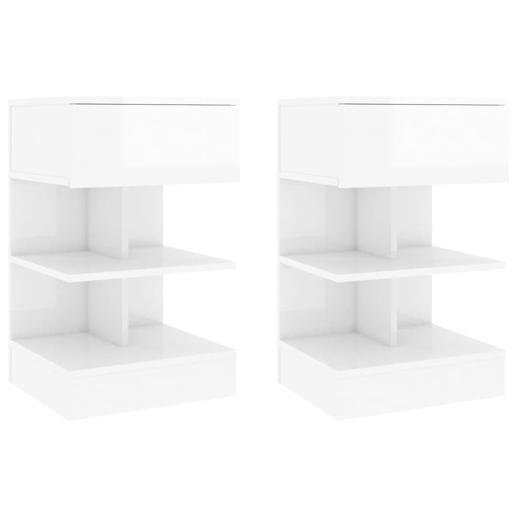Bedside Table - MURRAY 2 Piece Nightstand High Gloss White 40cm - Sid & Sam