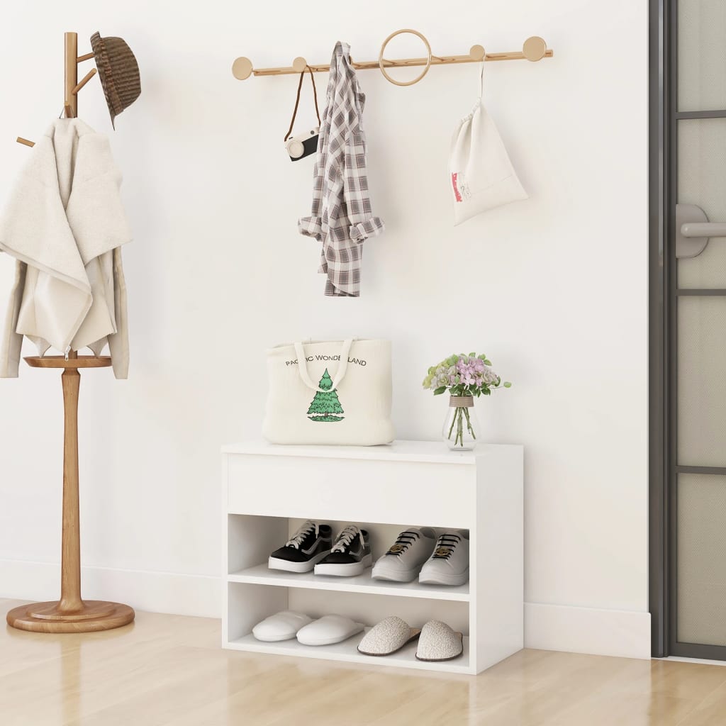 Shoe Bench White 60x30x45 cm Engineered Wood - Brittle & Co