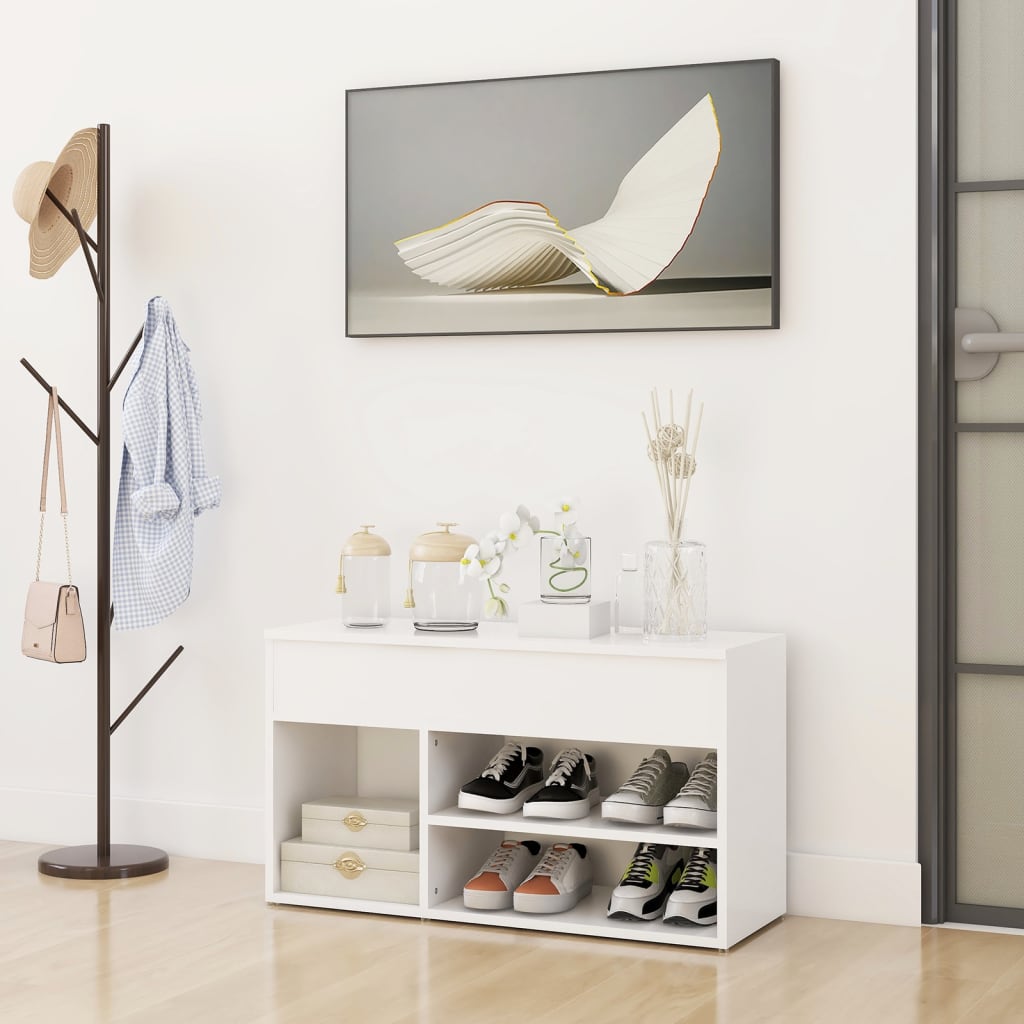 Shoe Bench White 80x30x45 cm Engineered Wood - Merkel Designers