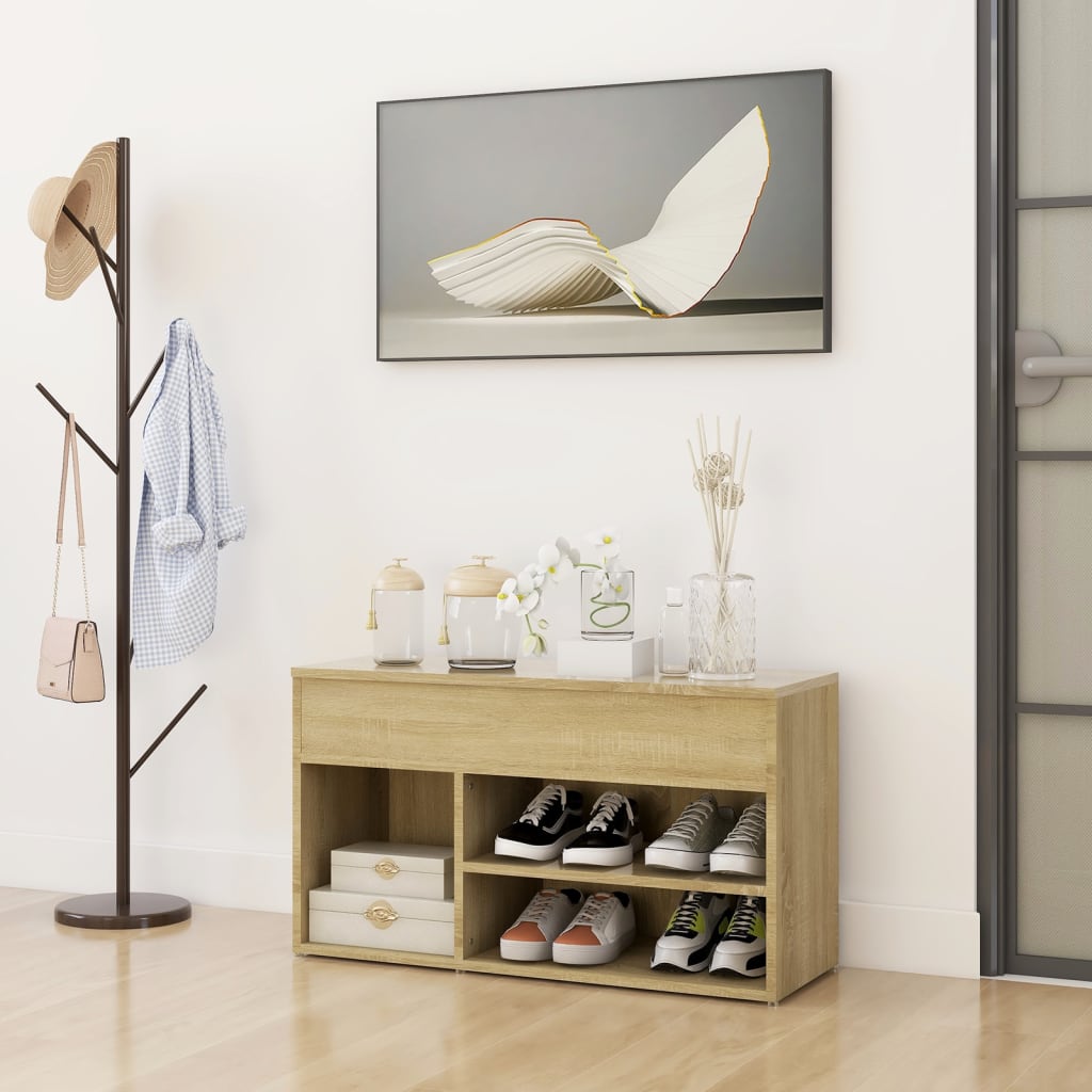 Shoe Bench Sonoma Oak 80x30x45 cm Engineered Wood - Decor Base