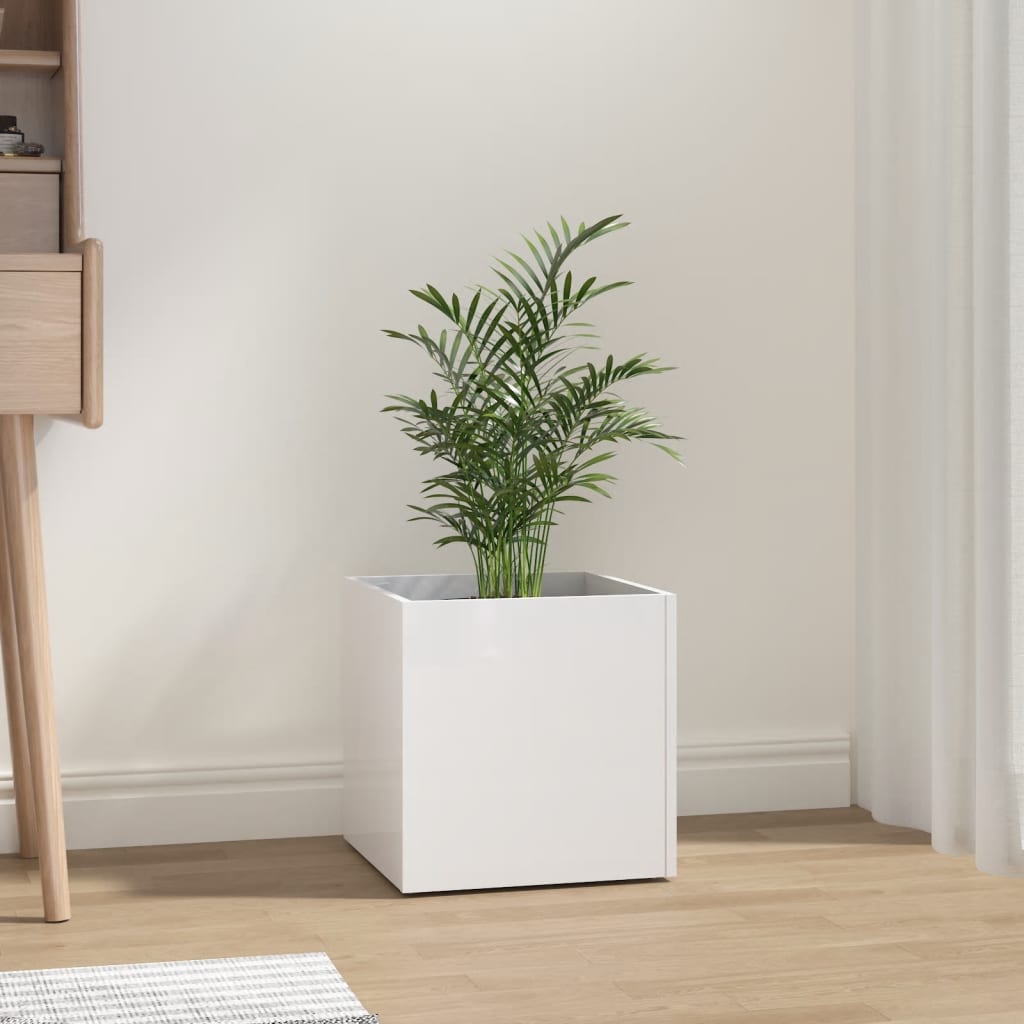 Planter Box High Gloss White 40x40x40 cm Engineered Wood - Unbeatable Bargains