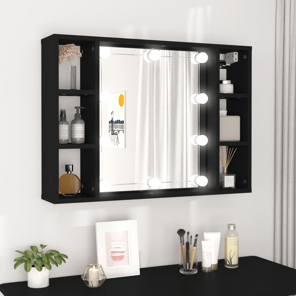 Mirror Cabinet with LED Black 76x15x55 cm - Brittle & Co