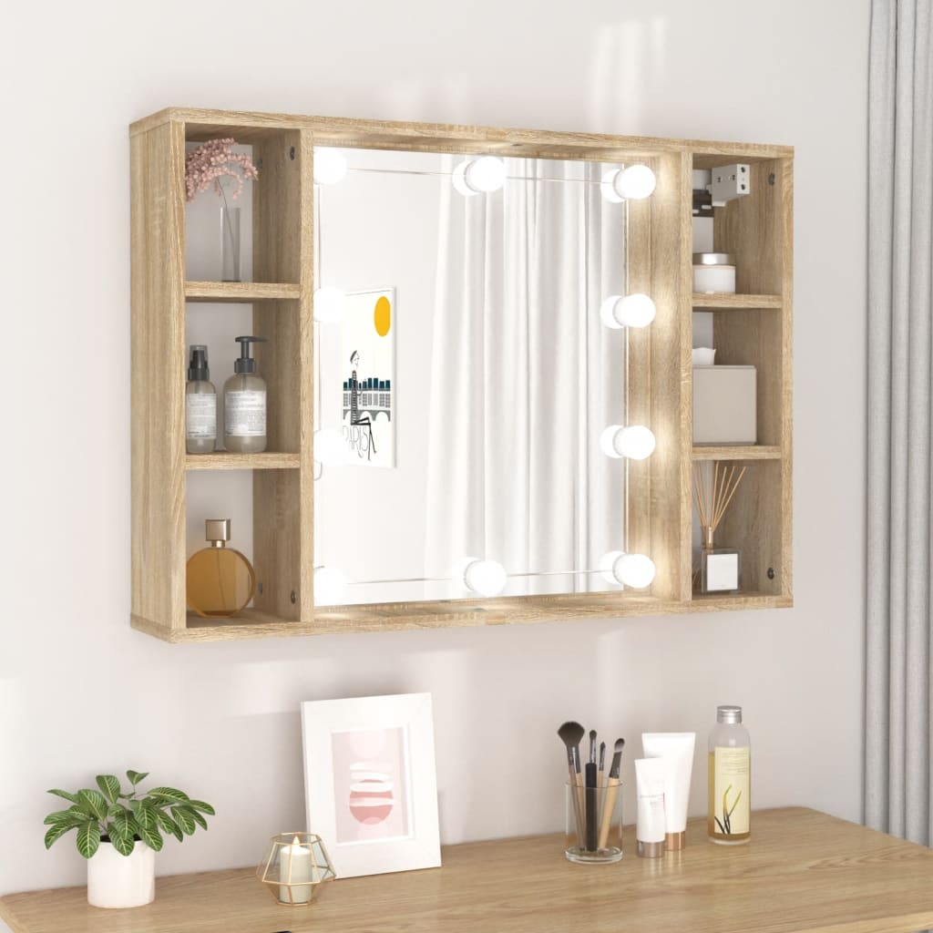 Mirror Cabinet with LED Sonoma Oak 76x15x55 cm - Discount Dealers