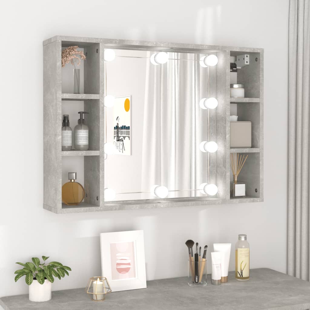 Mirror Cabinet with LED Concrete Grey 76x15x55 cm - Direct Imports