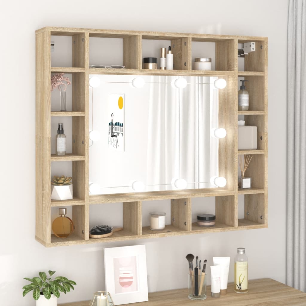 Mirror Cabinet with LED Sonoma Oak 91x15x76.5 cm - R and M Furniture