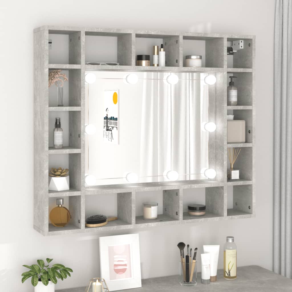 Mirror Cabinet with LED Concrete Grey 91x15x76.5 cm - Brittle & Co