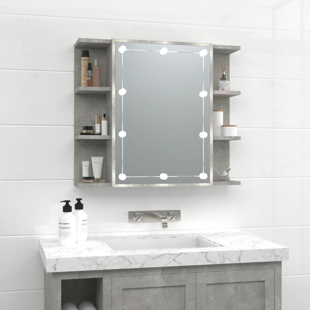 Mirror Cabinet with LED Concrete Grey 70x16.5x60 cm - Tyrell & Tyrell