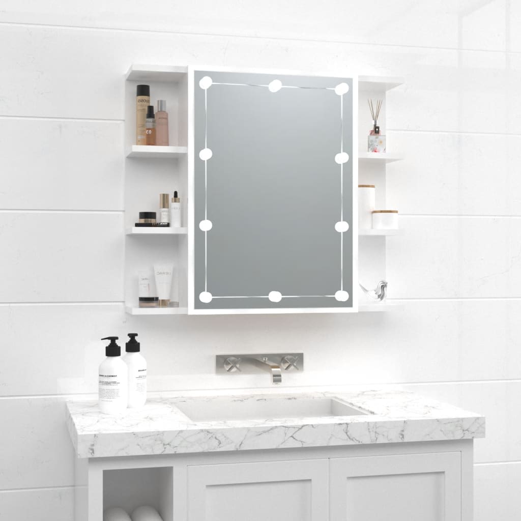 Mirror Cabinet with LED High Gloss White 70x16.5x60 cm - Casper Homes