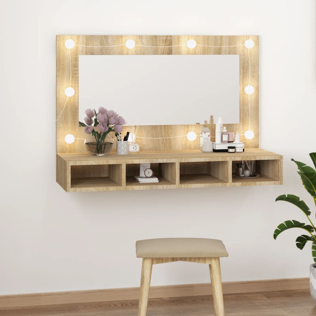 Mirror Cabinet with LED Sonoma Oak 90x31.5x62 cm - Decor Base