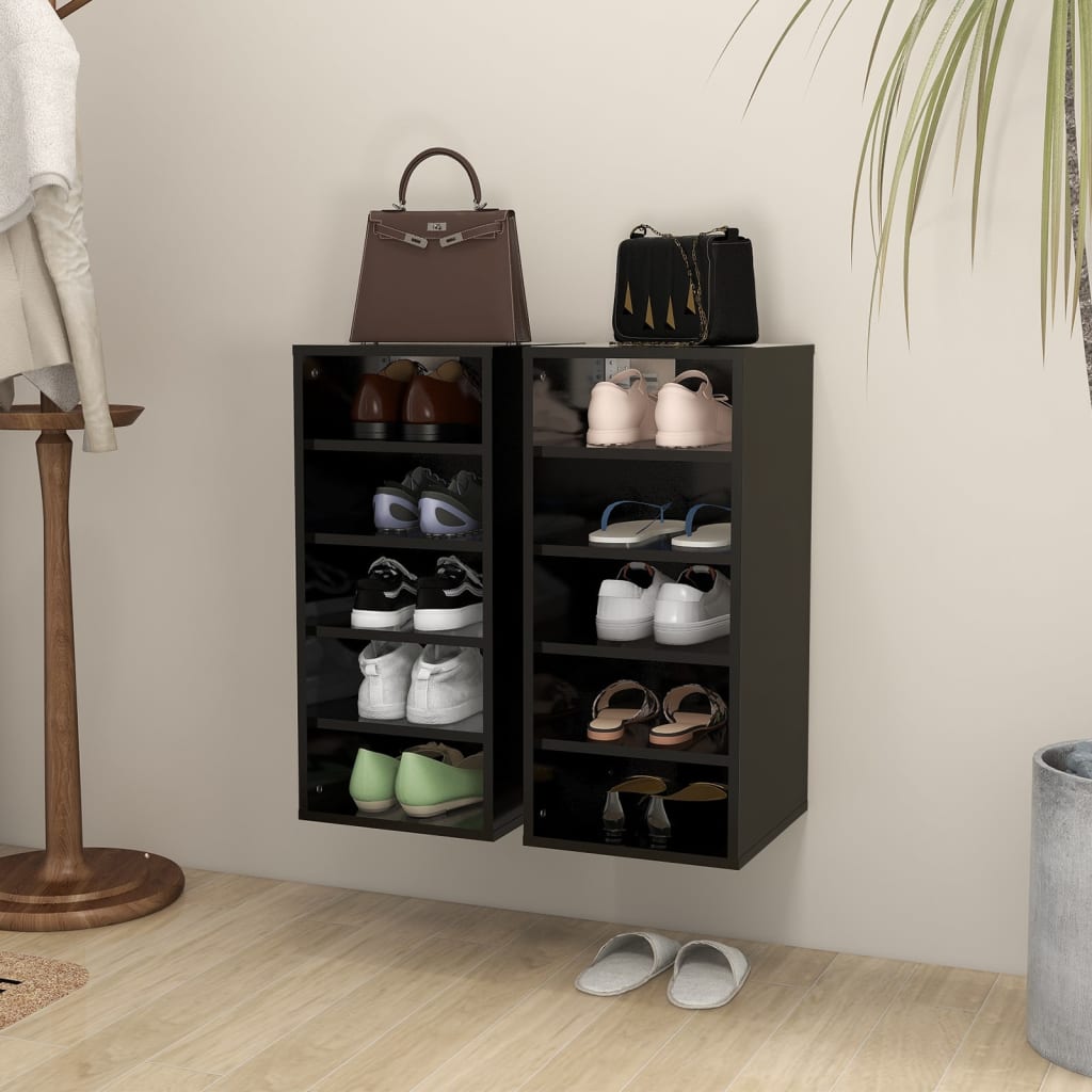 Shoe Cabinets 2 pcs Black 31.5x35x70 cm Engineered Wood - Sid & Sam
