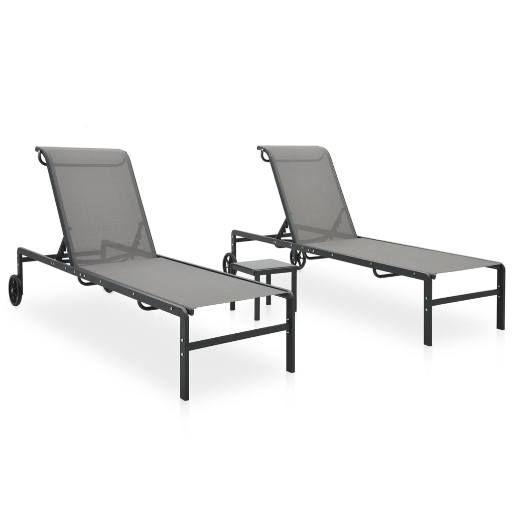 Sun Loungers 2 pcs with Table Textilene and Steel - Design Hut
