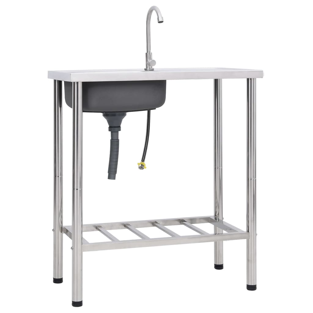 Camping Sink Single Basin with Tap Stainless Steel - Discount Dealers