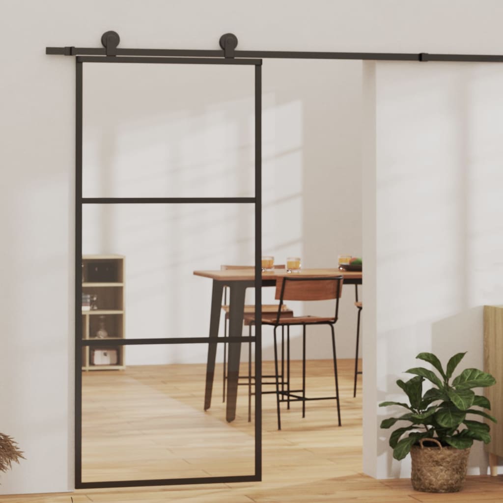 Sliding Door with Hardware Set ESG Glass&Aluminium 90x205 cm - Style and Chic