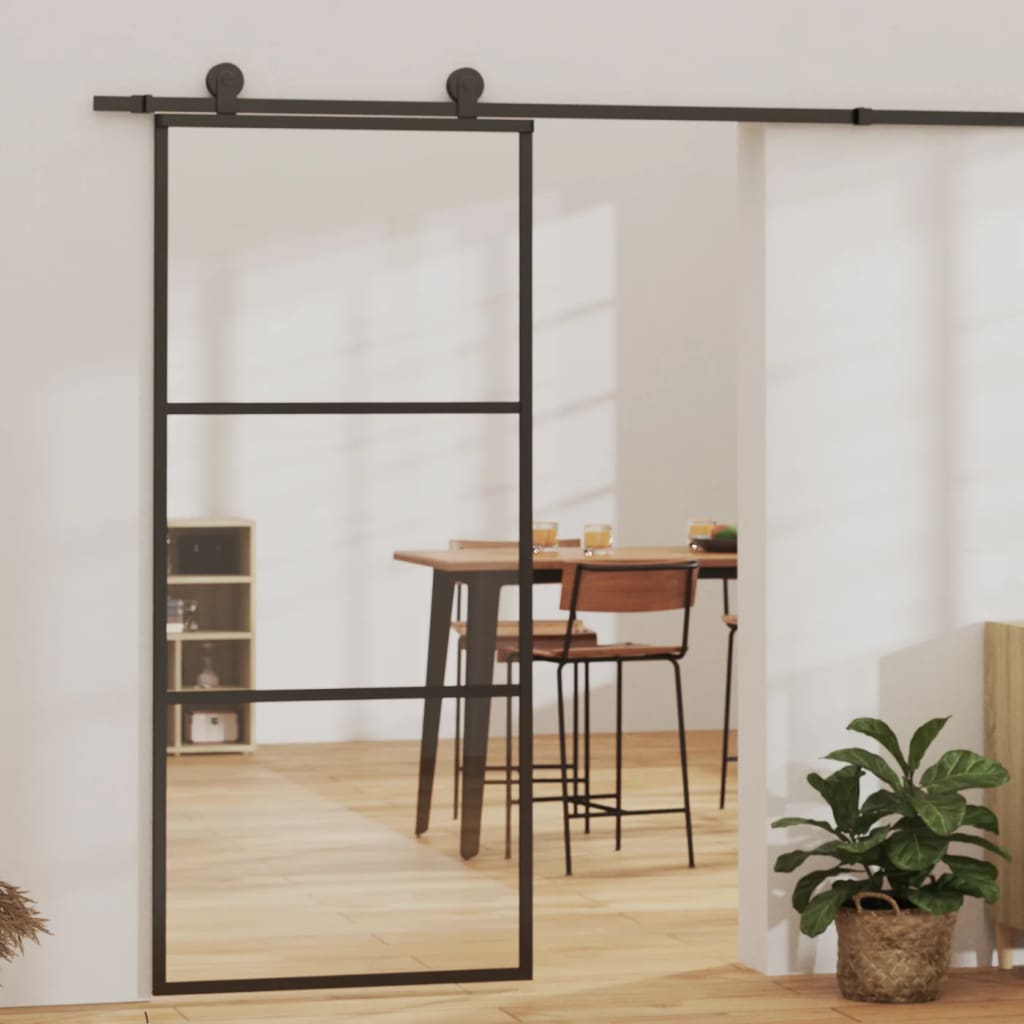 Sliding Door with Hardware Set ESG Glass&Aluminium 90x205 cm - Direct Imports