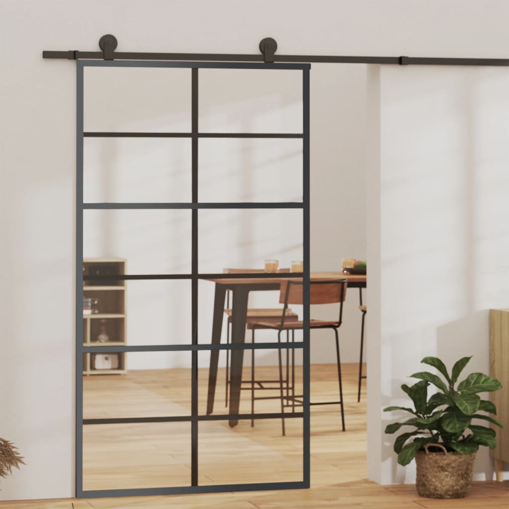 Sliding Door with Hardware Set ESG Glass&Aluminium 102x205 cm - Direct Imports