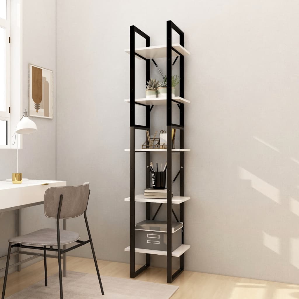 5-Tier Book Cabinet White 40x30x175 cm Pinewood - Millennium Furniture