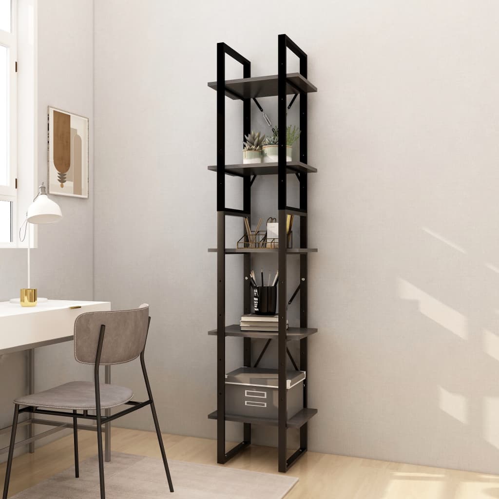 5-Tier Book Cabinet Grey 40x30x175 cm Pinewood - Casper Homes