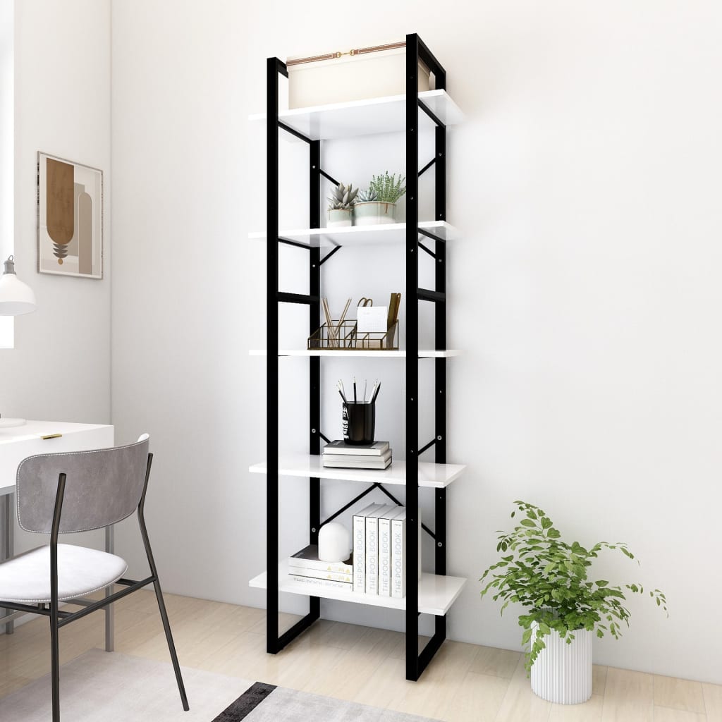 5-Tier Book Cabinet White 60x30x175 cm Engineered Wood - Sid & Sam