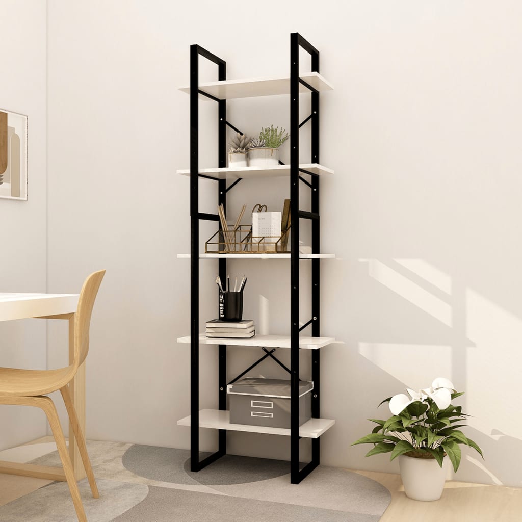 5-Tier Book Cabinet White 60x30x175 cm Pinewood - Sid & Sam