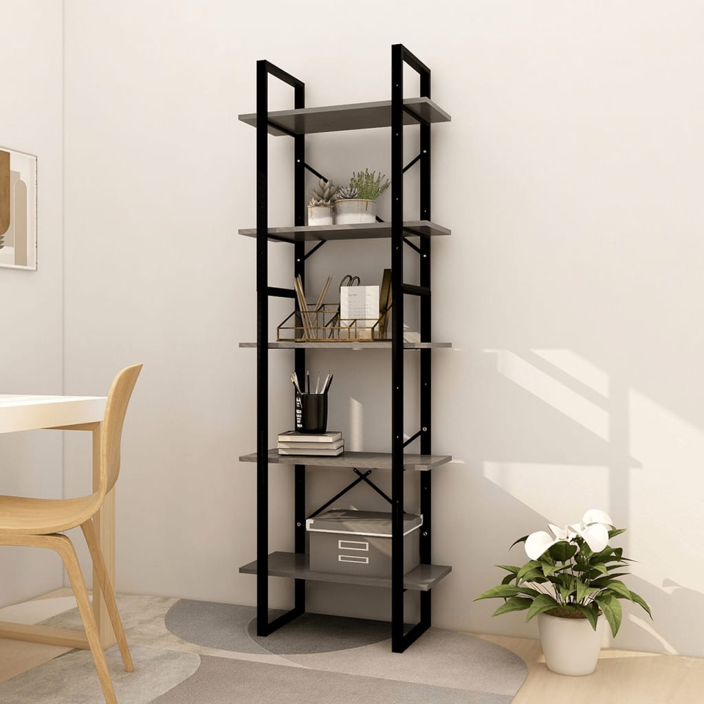 5-Tier Book Cabinet Grey 60x30x175 cm Pinewood - Tyrell & Tyrell