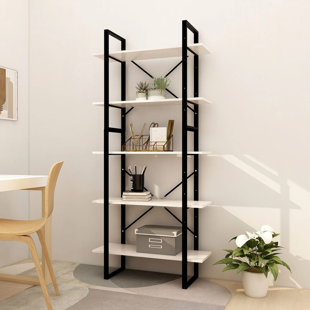 5-Tier Book Cabinet White 80x30x175 cm Pinewood - Discount Dealers
