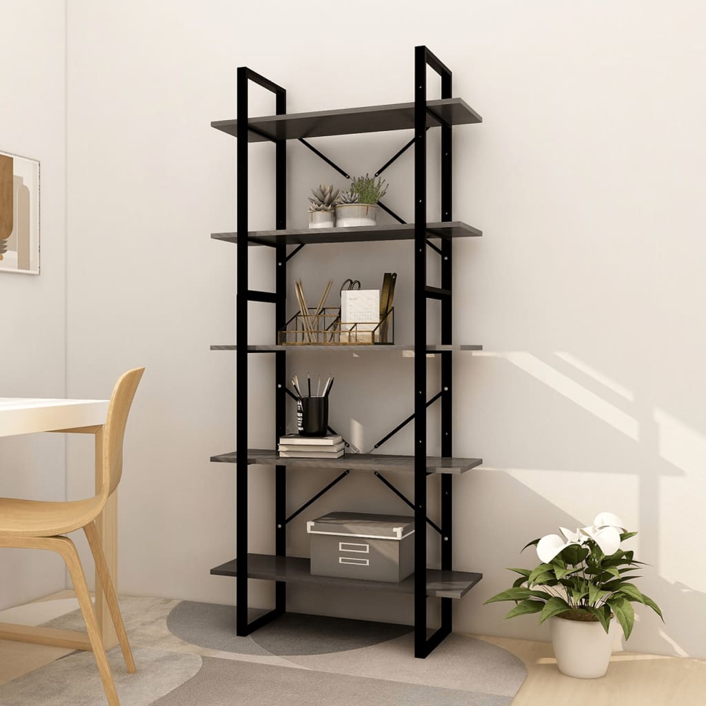 5-Tier Book Cabinet Grey 80x30x175 cm Pinewood - Millennium Furniture