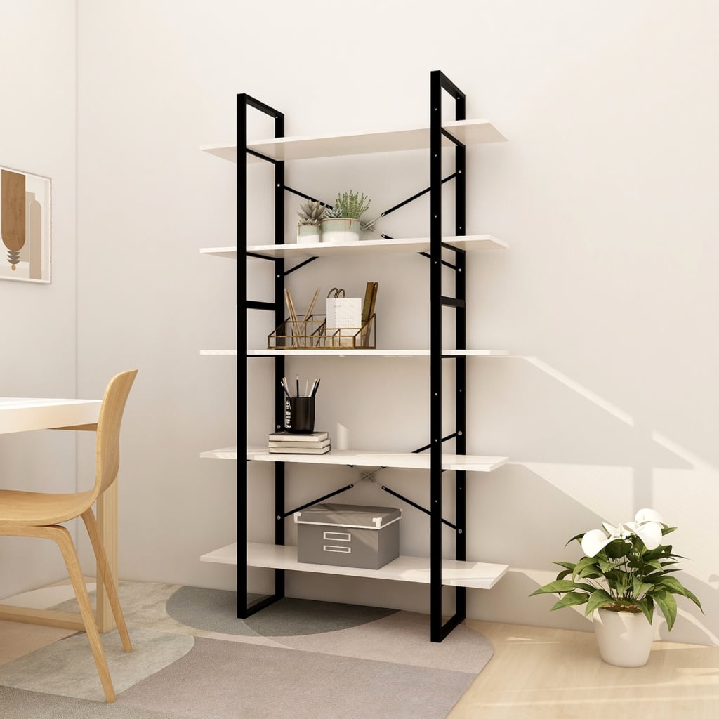 5-Tier Book Cabinet White 100x30x175 cm Pinewood - Discount Dealers